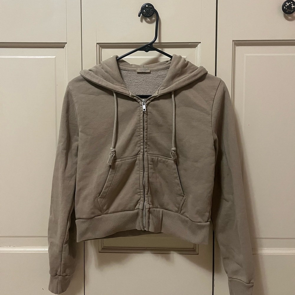 tan beige cropped brandy zip up